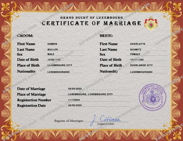 Luxembourg marriage certificate PSD template